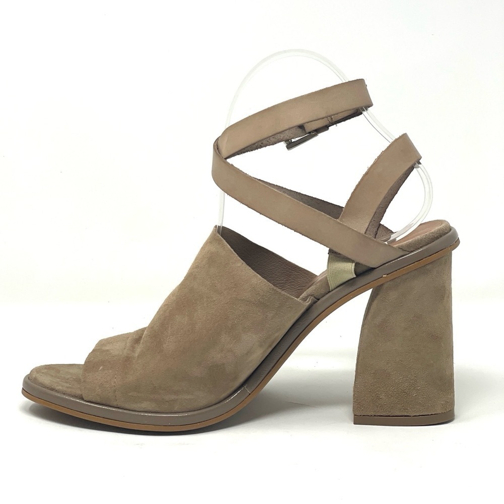 Free People See Ya There Taupe Suede Block Heel Sandals 40 US 10 Leather Heels - Picture 6 of 14